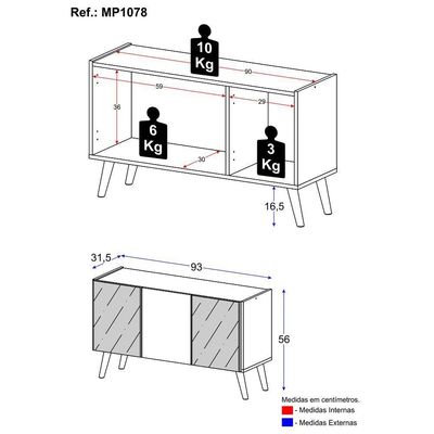 Rack Tv Até 32 Polegadas Retrô Com Espelhos Mp1078 Branco preto