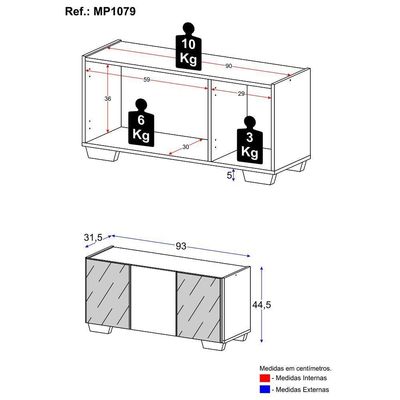 Rack Tv Até 32 Polegadas Com Espelhos Mp1079 Preto branco