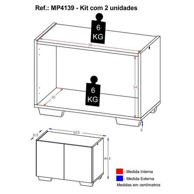 Kit 2 Mesas De Cabeceira 2 Portas E Pés Mp4139 Branco Branco