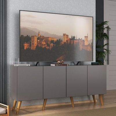 Rack Retrô Para Tv Até 50 Polegadas Com Mp1071 Grafite natural