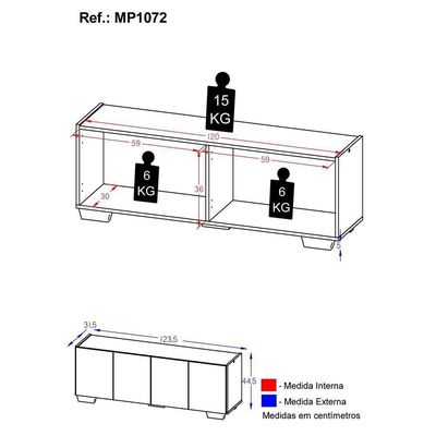 Rack Para Tv Até 50 Polegadas Com Mp1072 Rustic preto