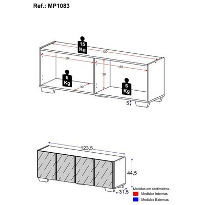 Rack Tv Até 50 Polegadas Com Espelhos Mp1083 Grafite natural