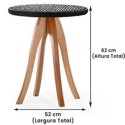 Mesa De Apoio Esfera Ozki 62 Cm Madeira Eucalipto Cedro Corda Plana Preto