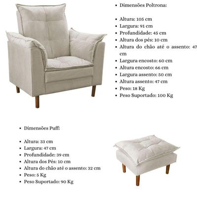 Poltrona De Amamentação Loana Com Puff Suede bege