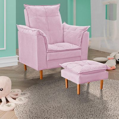 Poltrona De Amamentação Loana Com Puff Suede rosê