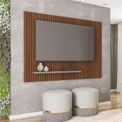 Painel Para Tv Até 75 Polegadas 1,80m Ripado Com Prateleira França Fendi / Havana Caemmum Fendi/hava