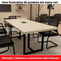 Mesa De Reunião Com Caixa De Tomada 260 X 120 Cm Pé Tubular Pe25 Em Mdp Cinza Base Preta