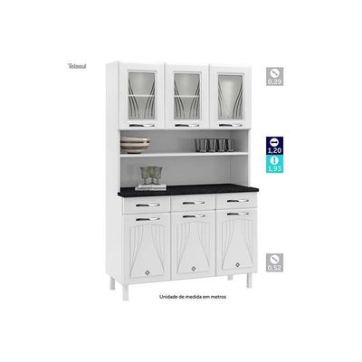 Cozinha Compacta Star New C- 6 Portas (3 C- Vidro) E 3 Gavetas Branco-preto - Telasul