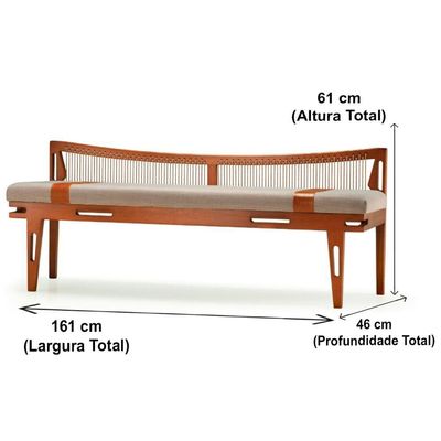 Banco Los Ozki 161 Cm Madeira Eucalipto Cedro Tecido 434C Corda Redonda Rami