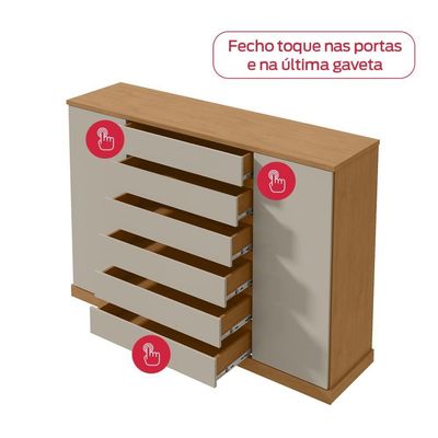 Cômoda Vedra 7 Gavetas 2 Portas Amêndoa Clean /off White