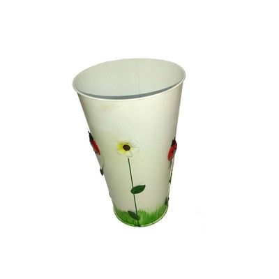 Vaso Balde De Ferro Jardim Joaninha Flor Branco (Sybo-G8)