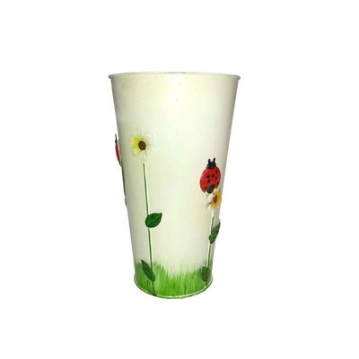 Vaso Balde De Ferro Jardim Joaninha Flor Branco (Sybo-G8)
