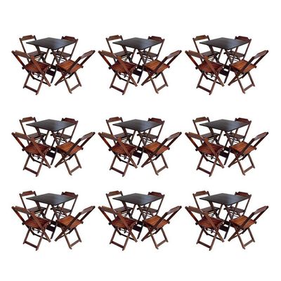 Kit 9 Conjuntos De Mesa Dobravel Com 4 Cadeiras De Madeira 70X70 Para Restaurante E Bar - Imbuia