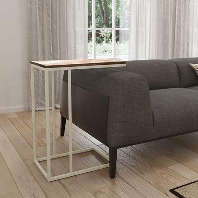 Mesa Lateral Industrial Elena Tampo Amendoa Base Ferro Off White - Cor: Branco