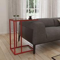 Mesa Lateral Industrial Elena De Vidro Base Ferro Vermelho - Cor: Vermelho