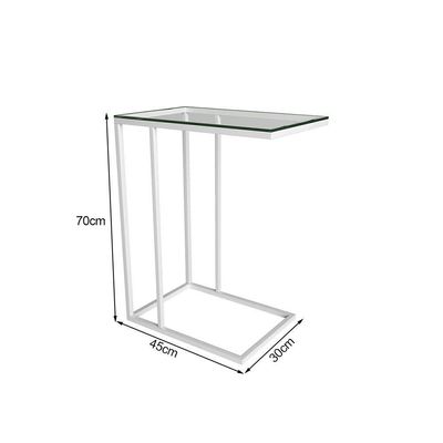 Mesa Lateral Industrial Elena De Vidro Base Ferro Off White - Cor: Branco