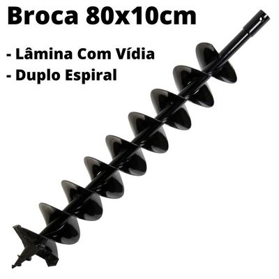 Broca Com Espiral Duplo E Vídia 80x10cm + Alongador De 30cm