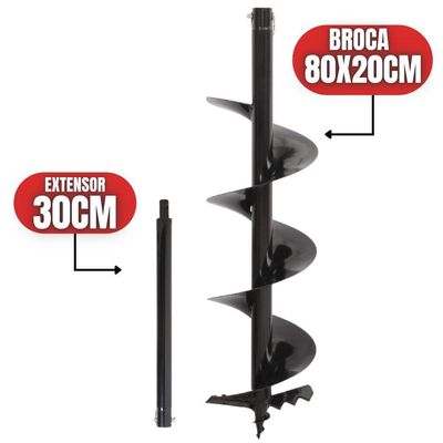 Broca Para Perfuradores De Solo 80x20cm Com Encaixe De 20mm