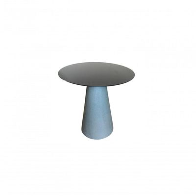 Mesa De Apoio Cone Base Cimento Texturizado - Tampo Laqueado Preto 70cm Altura 70cm Branco
