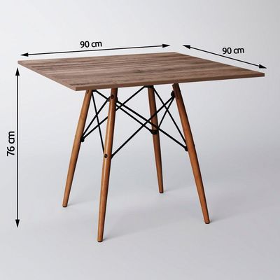 Mesa Eiffel Tampo Quadrado De Madeira 90Cm Amêndoa Marrom