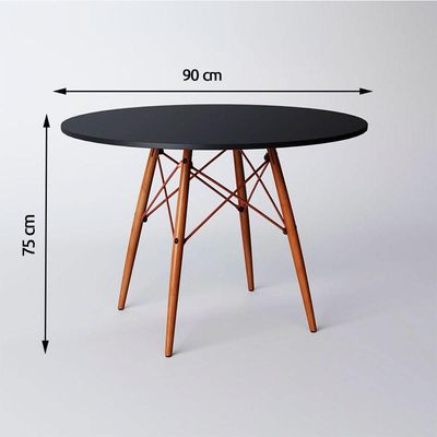 Mesa Eiffel Wood Cobre Tampo De Madeira 90Cm Preto Preto