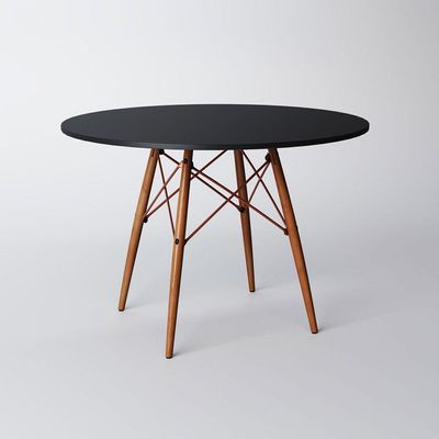 Mesa Eiffel Wood Cobre Tampo De Madeira 90Cm Preto Preto