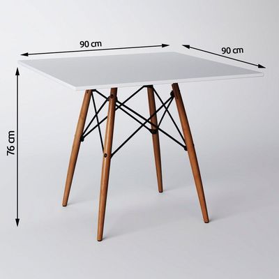 Mesa Eiffel Tampo Quadrado De Madeira 90Cm Branco Branco