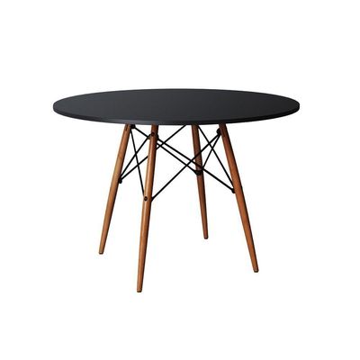 Mesa Redonda De Jantar 90Cm Preta Base Madeira Maciça Preto