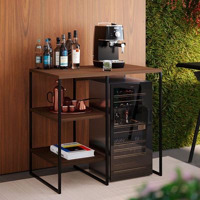 Aparador Adega Industrial 2 Prateleiras Bourbon 80cm - Preto/carvalho - Cor: Preto