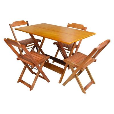 Conjunto De Mesa Com 4 Cadeiras De Madeira Dobravel 120X70 Mel - Amarelo