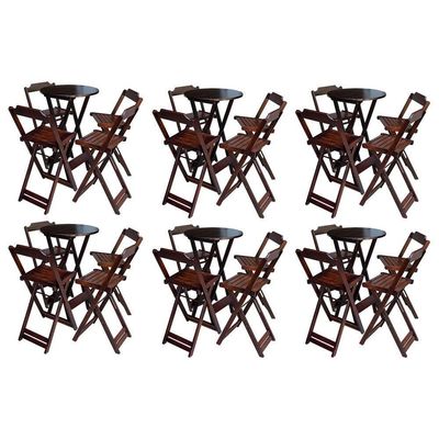 Kit 6 Jogos De Mesa Bistrô De Madeira Com 4 Cadeiras Dobravel Imbuia - Marrom