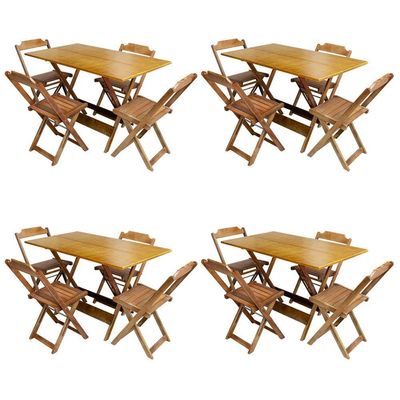 Kit 4 Jogos De Mesa Com 4 Cadeiras De Madeira Dobravel 120X70 - Mel - Amarelo