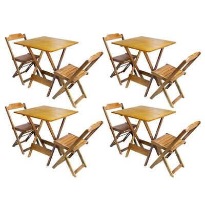 Kit 4 Jogos De Mesa Dobravel Com 2 Cadeiras De Madeira 70X70 - Mel - Amarelo