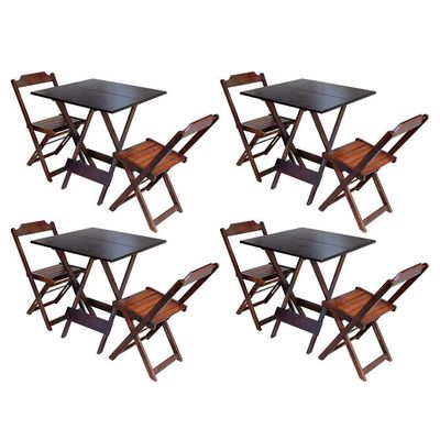 Kit 4 Conjuntos De Mesa Dobravel Com 2 Cadeiras De Madeira 70X70 - Imbu - Marrom
