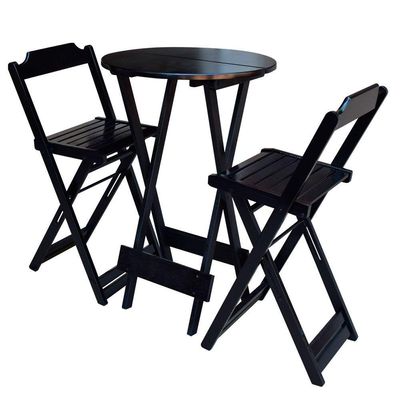 Conjunto De Mesa Bistrô De Madeira Com 2 Cadeiras Dobravel Tabaco - Marrom