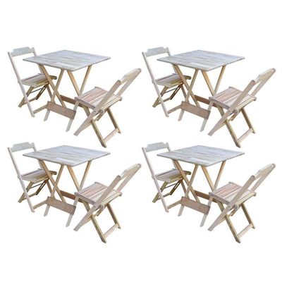 Kit 4 Jogos De Mesa Dobravel Com 2 Cadeiras De Madeira 70X70 - Sem Pintura - Marrom