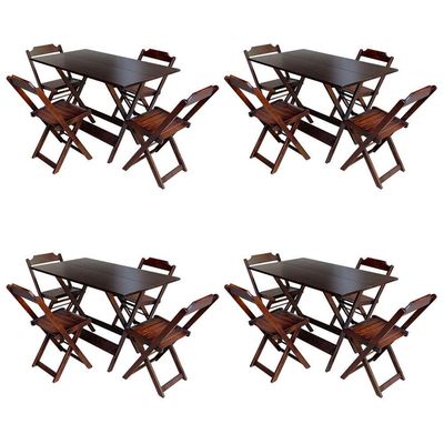 Kit 4 Jogos De Mesa Com 4 Cadeiras De Madeira Dobravel 120X70 - Imbuia - Marrom