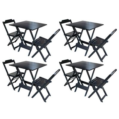 Kit 4 Jogos De Mesa Dobravel Com 2 Cadeiras De Madeira 70X70 - Preto - Preto