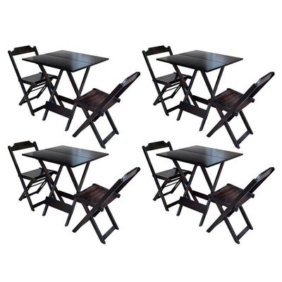 Kit 4 Conjuntos De Mesa Dobravel Com 2 Cadeiras De Madeira 70X70 - Taba - Marrom