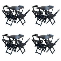 Kit 4 Jogos De Mesa Com 4 Cadeiras De Madeira Dobravel 70X70 - Preto - Preto