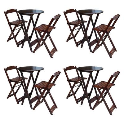 Kit 4 Jogos De Mesa Bistrô De Madeira Com 2 Cadeiras Dobravel Imbuia - Marrom