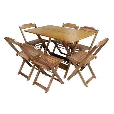 Kit 3 Jogos De Mesa Dobravel Com 6 Cadeiras De Madeira 120X70 Para Restaurante E Bar - Mel