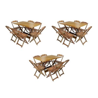 Kit 3 Jogos De Mesa Dobravel Com 6 Cadeiras De Madeira 120X70 Para Restaurante E Bar - Mel