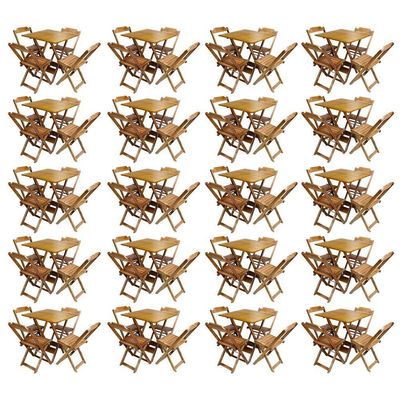 Kit 20 Jogos De Mesa Com 4 Cadeiras De Madeira Dobravel 60X60 - Mel - Amarelo