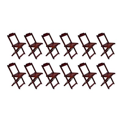 Kit 12 Cadeiras De Madeira Dobravel Imbuia - Marrom