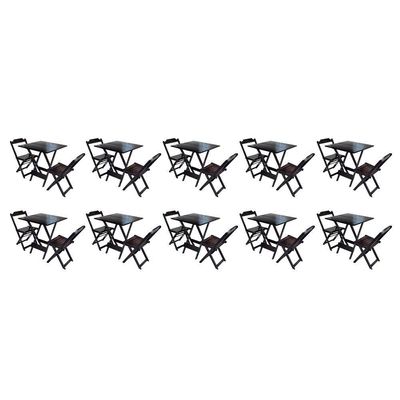 Kit 10 Jogos De Mesa Dobravel Com 2 Cadeiras De Madeira 70X70 - Tabaco - Marrom