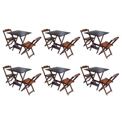Kit 6 Jogos De Mesa Dobravel Com 2 Cadeiras De Madeira 70X70 - Imbuia - Marrom