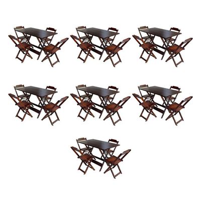 Kit 7 Conjuntos De Mesa Dobravel Com 4 Cadeiras De Madeira 120X70 Para Restaurante E Bar - Imbuia