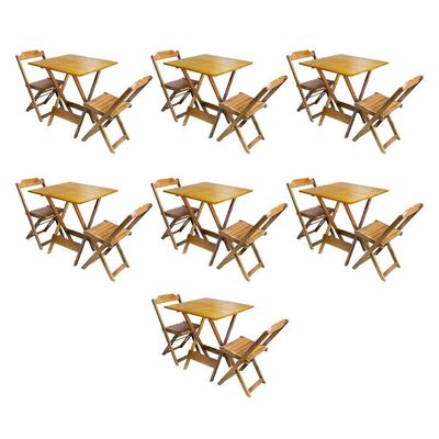 Kit 7 Jogos De Mesa Dobravel Com 2 Cadeiras De Madeira 70X70 Para Restaurante E Bar - Mel