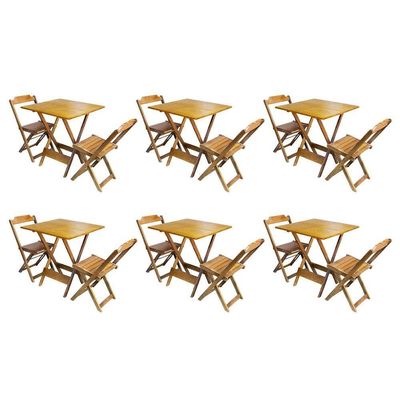 Kit 6 Jogos De Mesa Dobravel Com 2 Cadeiras De Madeira 70X70 - Mel - Amarelo